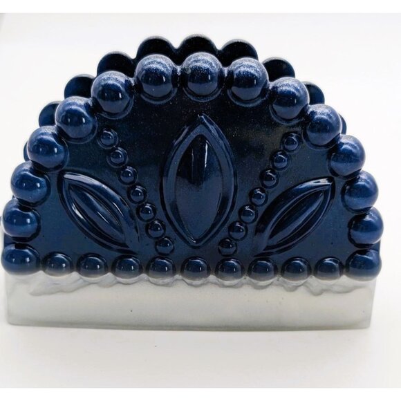 Napkin or Note Holder Epoxy Resin Navy Blue and White Detailed Hand Crafted NEW - Picture 2 of 6